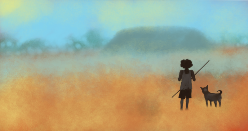 This image was created using a tablet, depicting an experience of an early morning walk at the site of the iconic Uluru.
