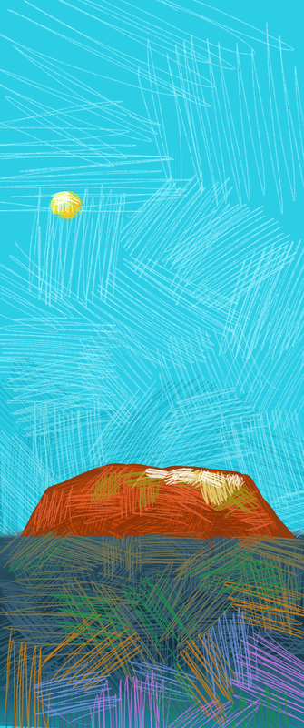 A very different graphic style image of ULURU. drawn on a tablet.